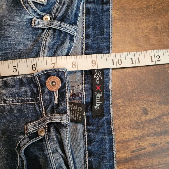 Love Indigo Shorts Size 4 Cuffed Embroidered Pockets Medium Dark Wash Stretch - Picture 7 of 10